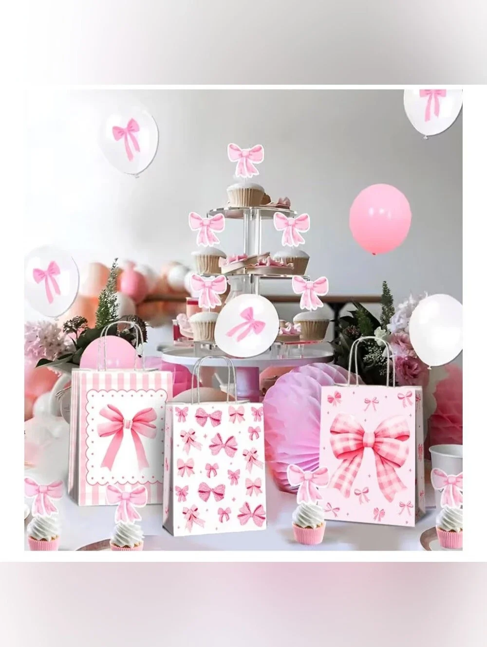 24 Pcs Pink Bow Party Favors Bags with Handles